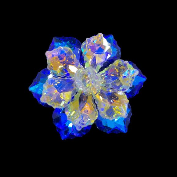 Aurora Crystal Flower Brooch Iridescent Vintage Pin Fairycore Coquette Glam - Picture 3 of 5